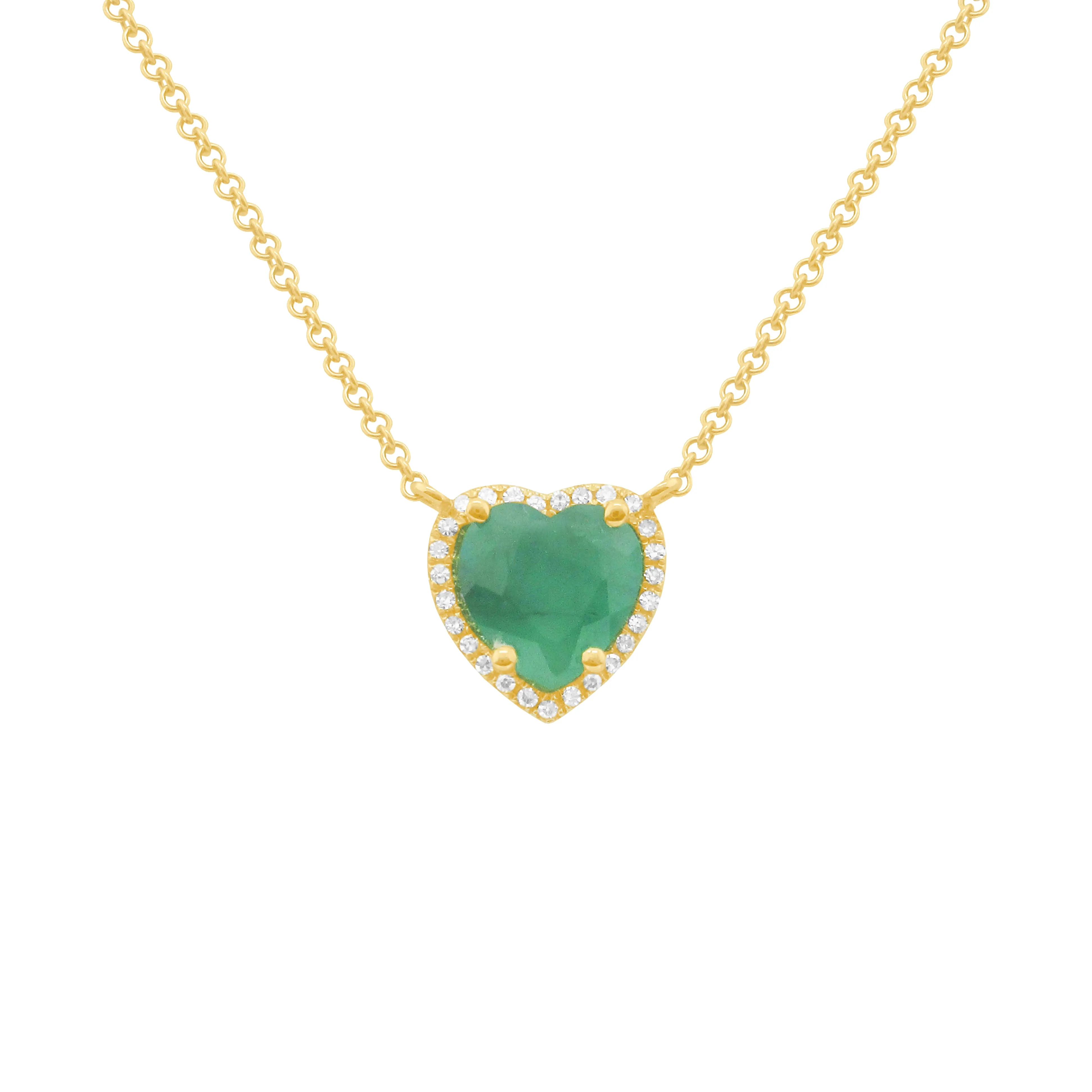 14K GOLD DIAMOND EMERALD RINA HEART NECKLACE