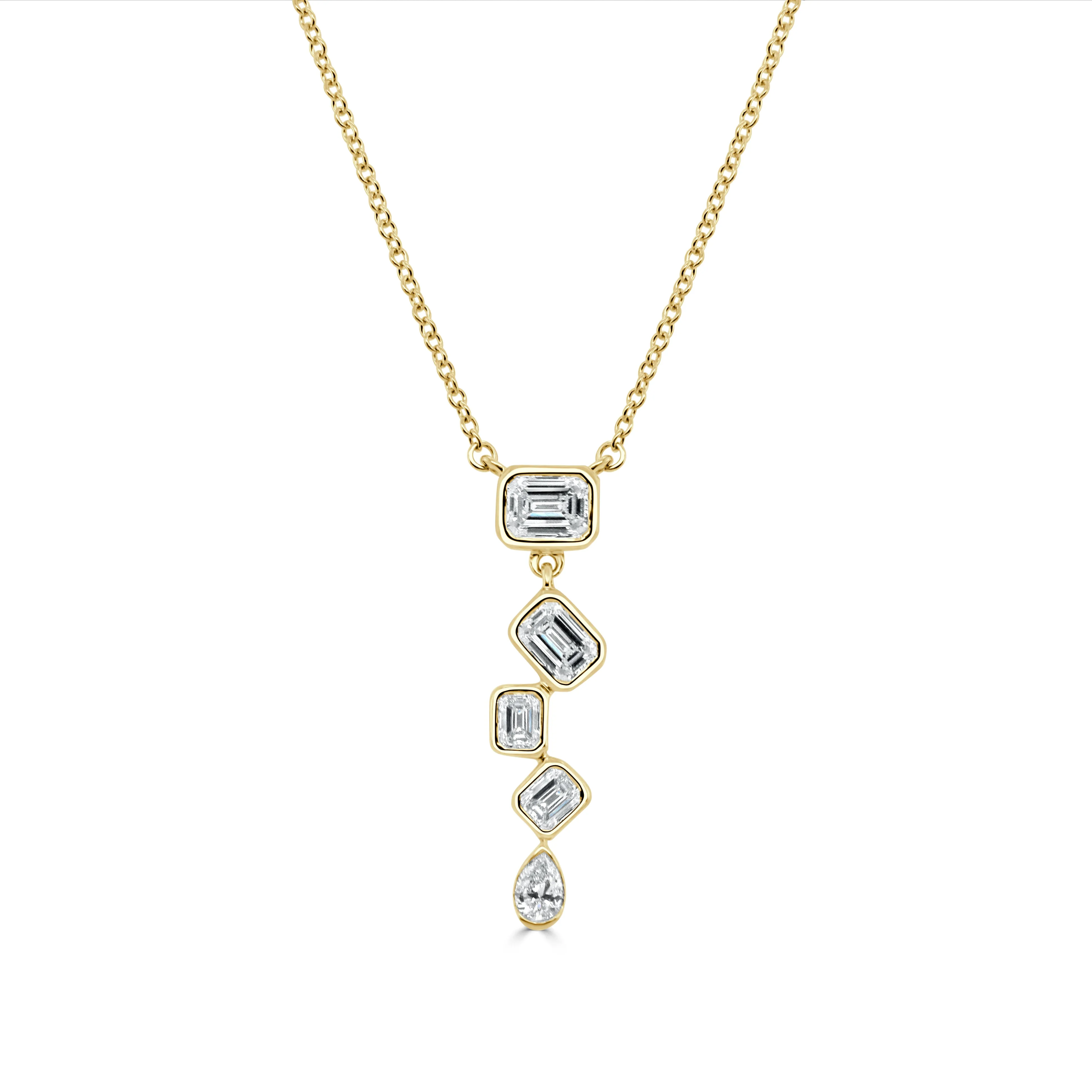 14k Gold Emerald Cut & Pear Shape Diamond Necklace - 0.60ct
