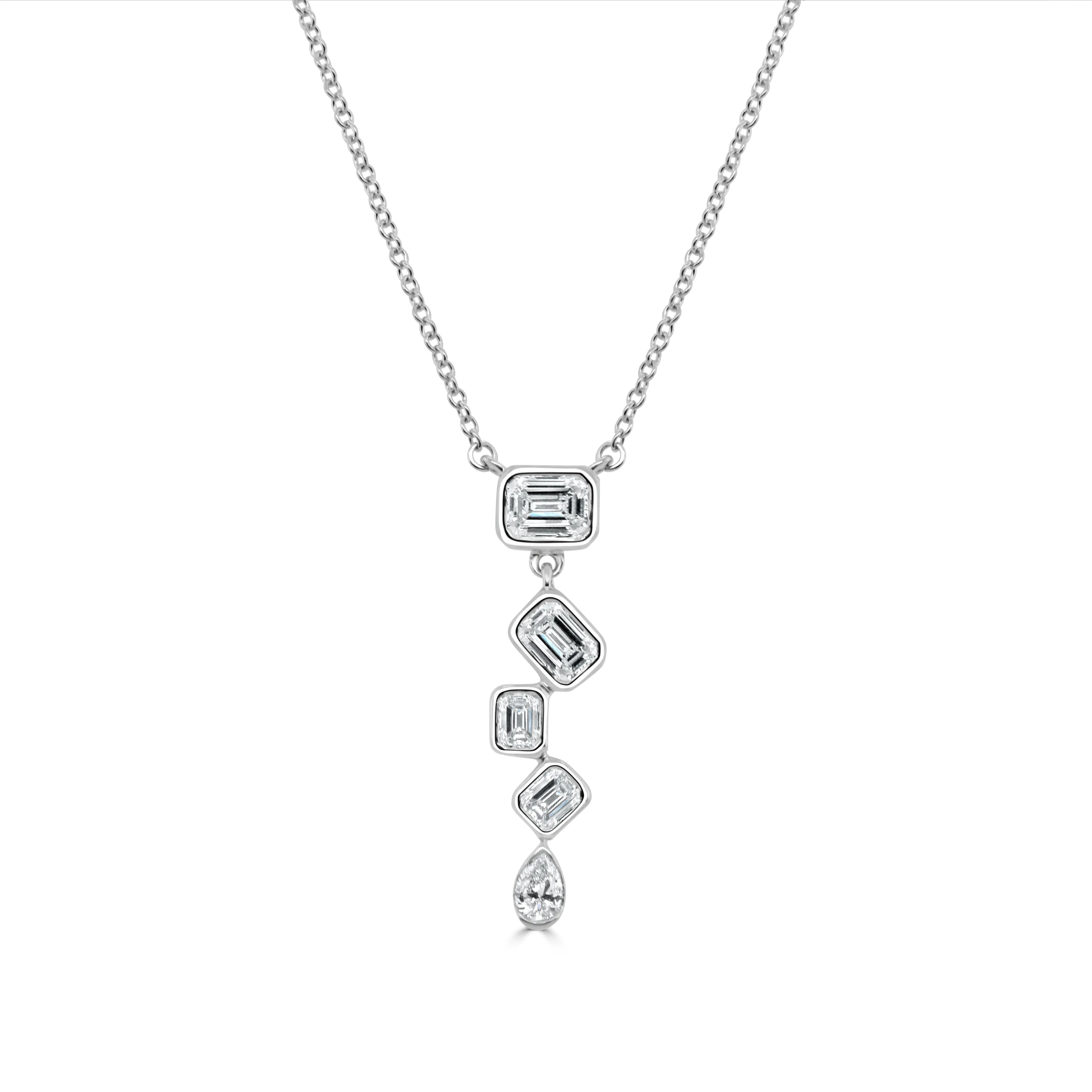 14k Gold Emerald Cut & Pear Shape Diamond Necklace - 0.60ct