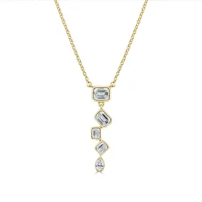 14k Gold Emerald Cut & Pear Shape Diamond Necklace - 0.60ct