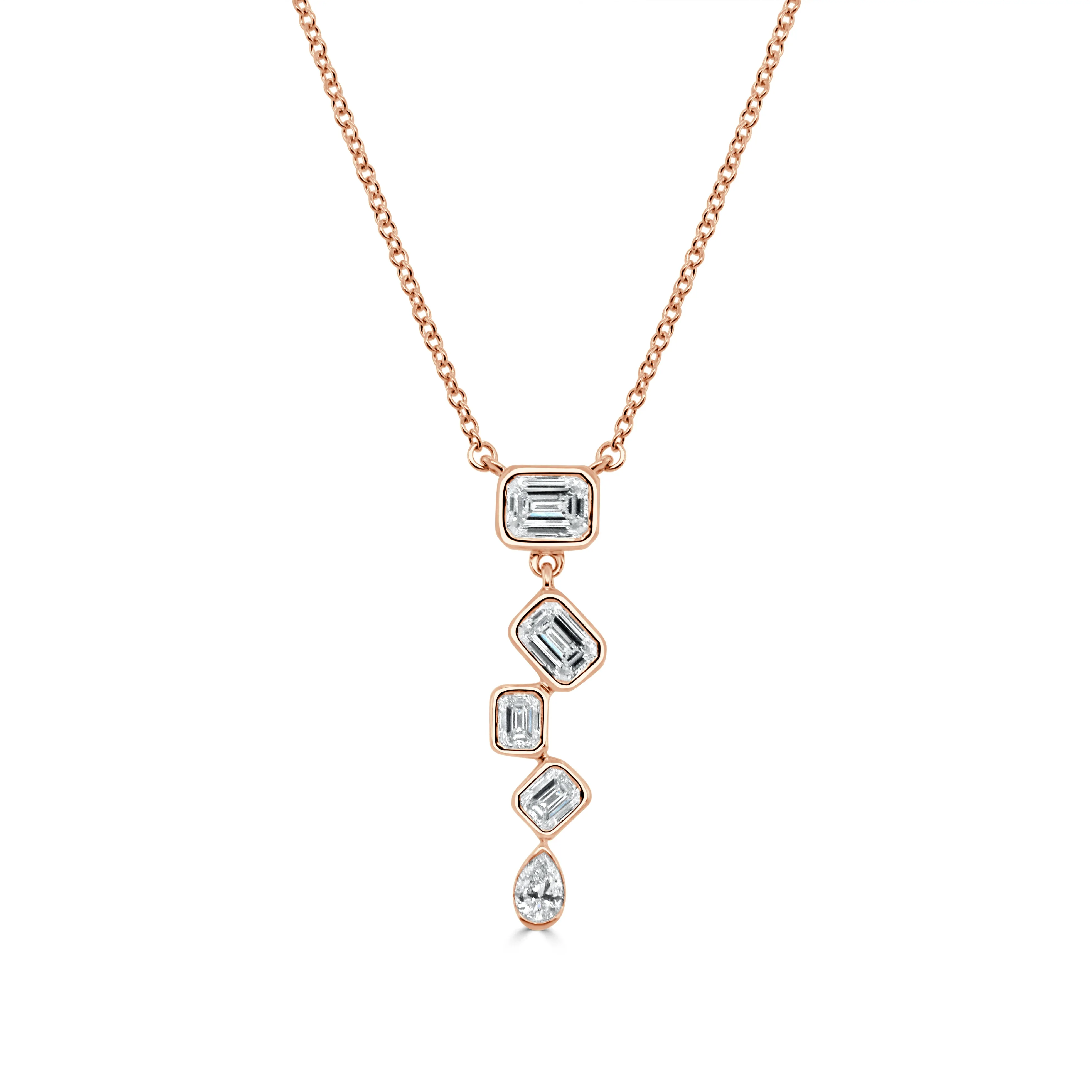 14k Gold Emerald Cut & Pear Shape Diamond Necklace - 0.60ct