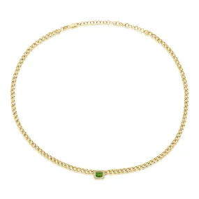 14k Gold Green Emerald & Diamond Link Necklace