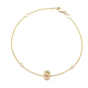 14K Gold Initial "S" Bracelet With Diamonds