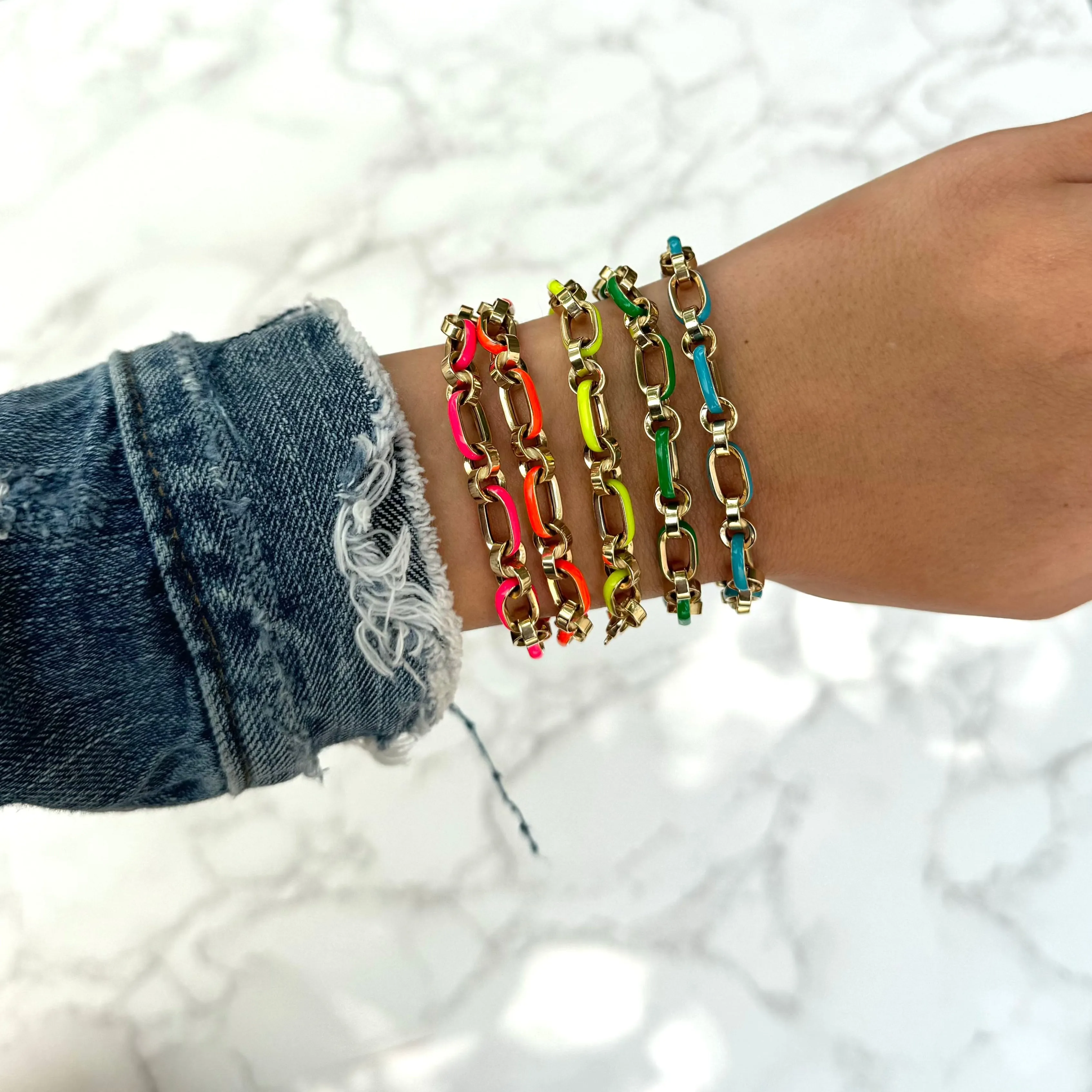 14K GOLD TURQUOISE ENAMEL DEVIN LINK BRACELET