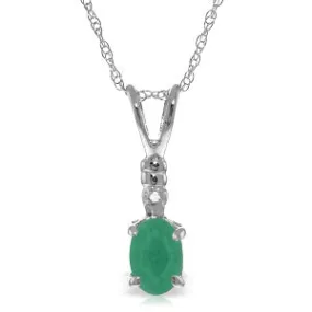 14K Solid White Gold Necklace w/ Natural Diamond & Emerald