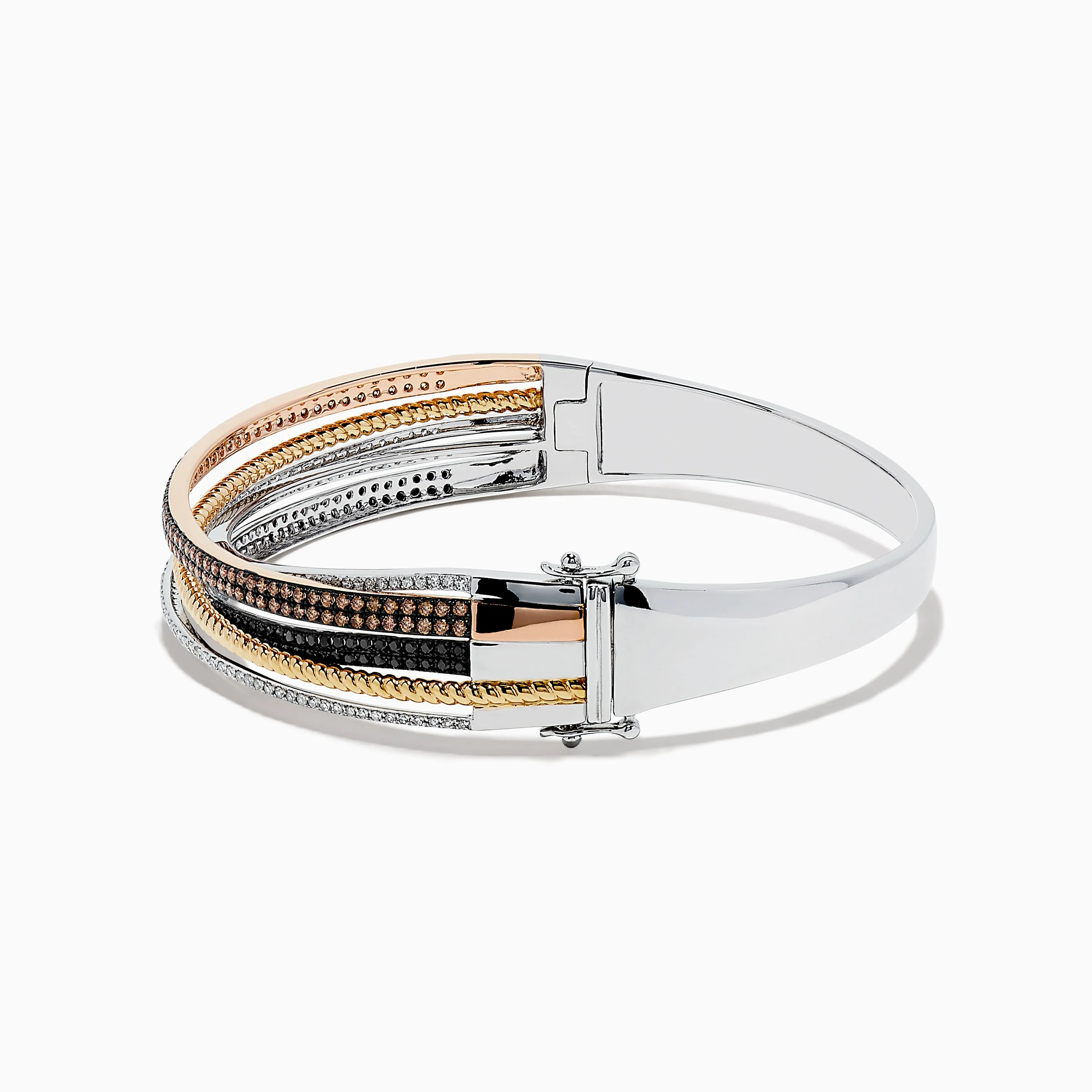14K Trio-Color Gold Brown, Black and White Diamond Bangle 1.97 TCW