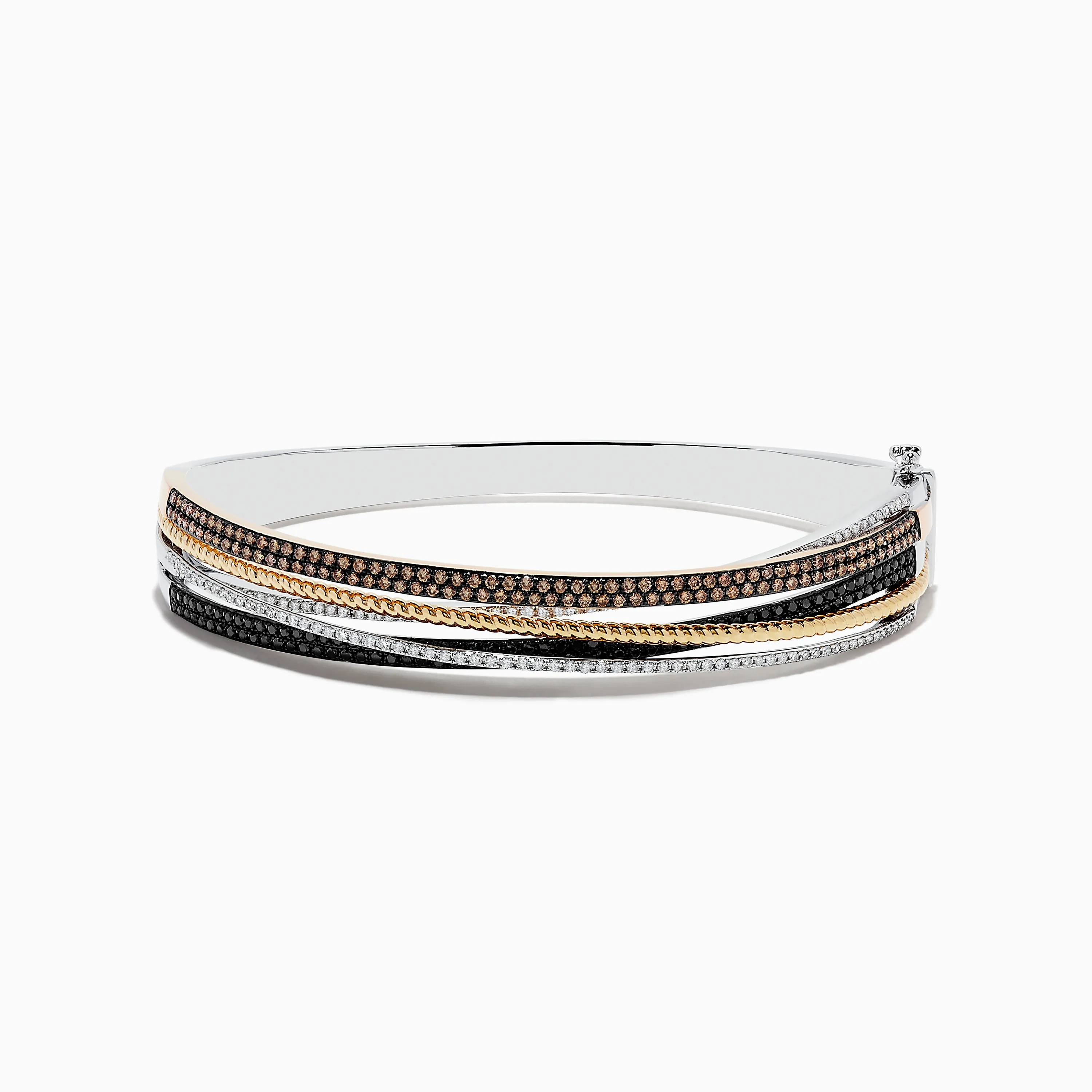 14K Trio-Color Gold Brown, Black and White Diamond Bangle 1.97 TCW