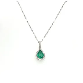 14K White Gold Emerald and Diamond Necklace