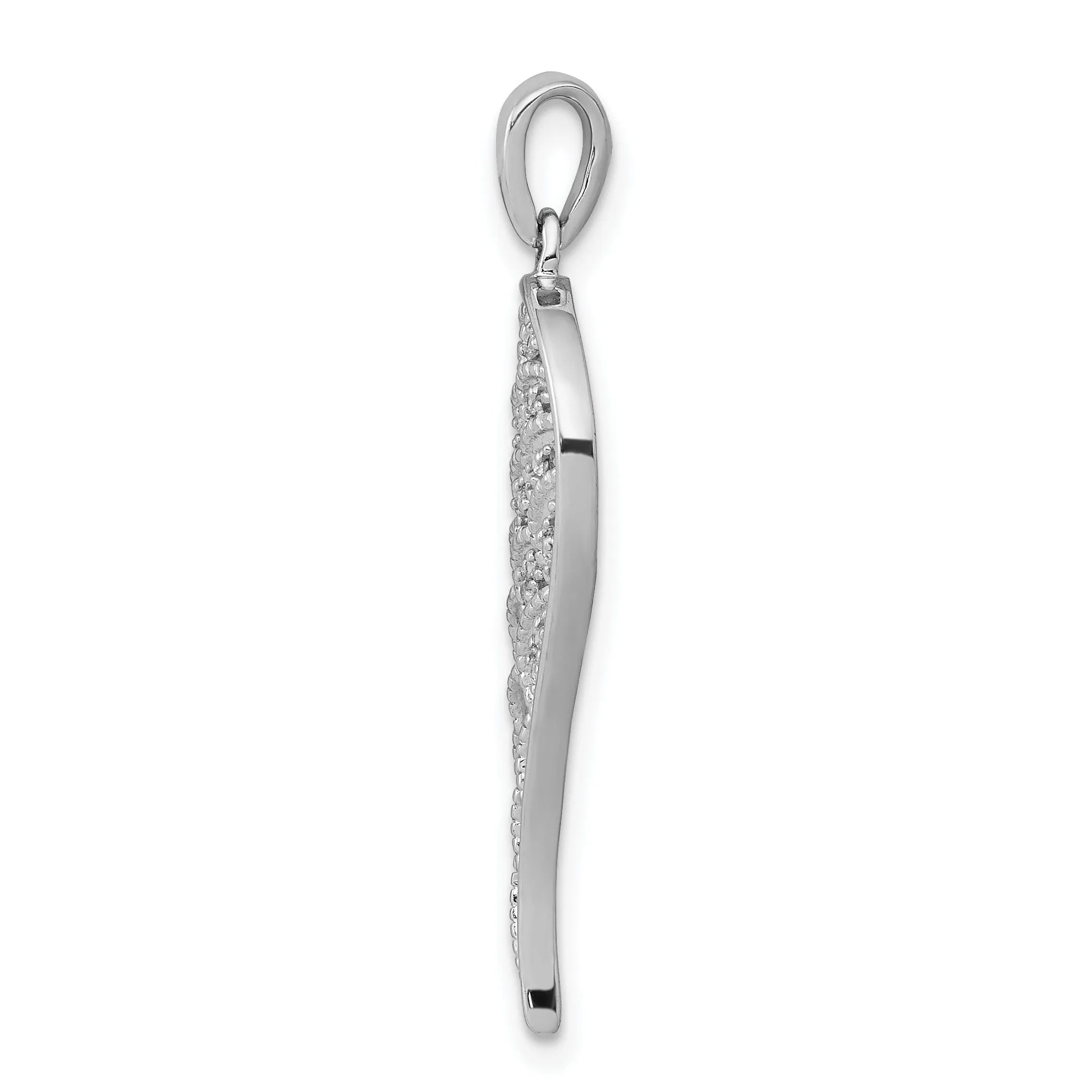 14k White Gold Rhodium Polished Diamond 0.05-CT Concave Wing Pendant