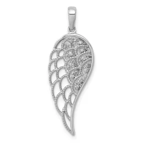 14k White Gold Rhodium Polished Diamond 0.05-CT Concave Wing Pendant