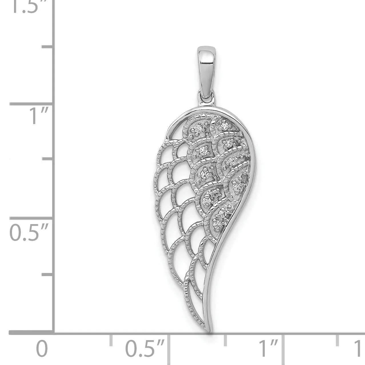 14k White Gold Rhodium Polished Diamond 0.05-CT Concave Wing Pendant