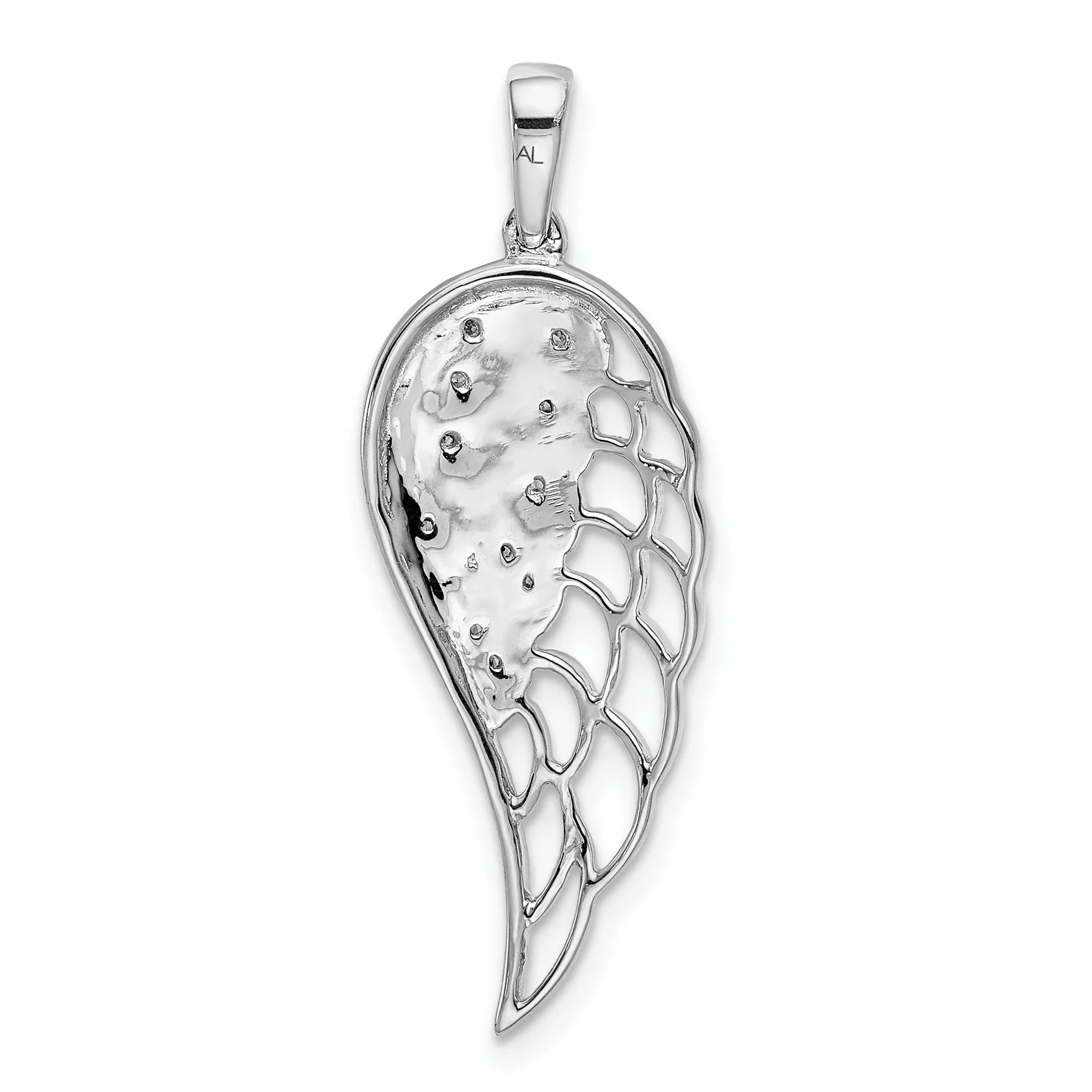 14k White Gold Rhodium Polished Diamond 0.05-CT Concave Wing Pendant