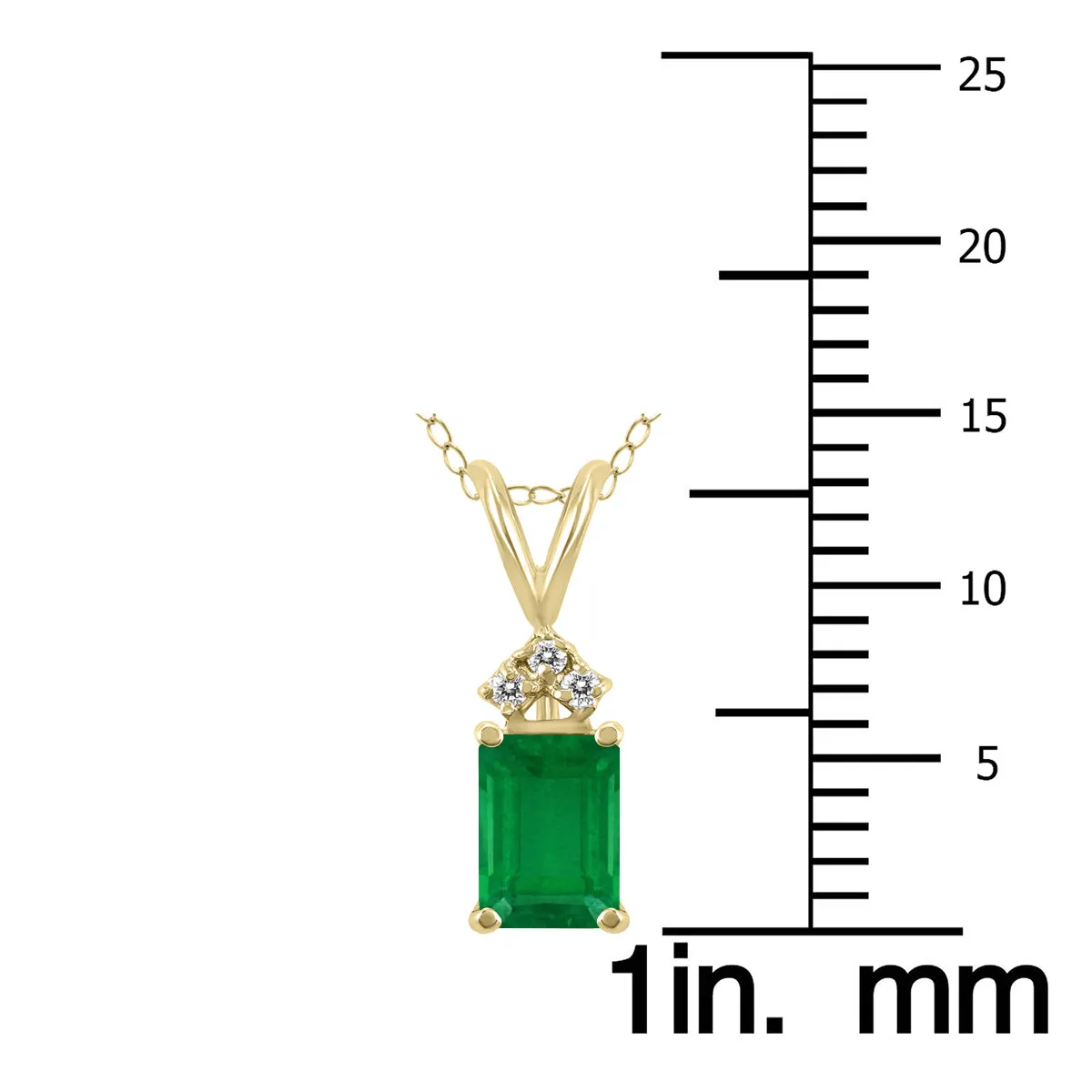14K Yellow Gold 6X4Mm Emerald Shaped Emerald And Three Stone Diamond Pendant