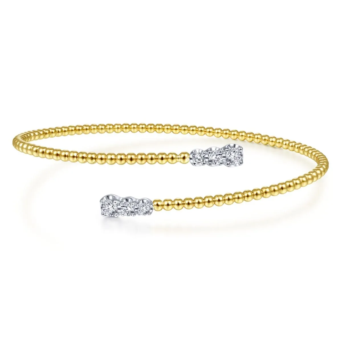 14K Yellow Gold Bujukan Bypass Bangle with Graduating Diamond Caps - BG4278-7M45JJ