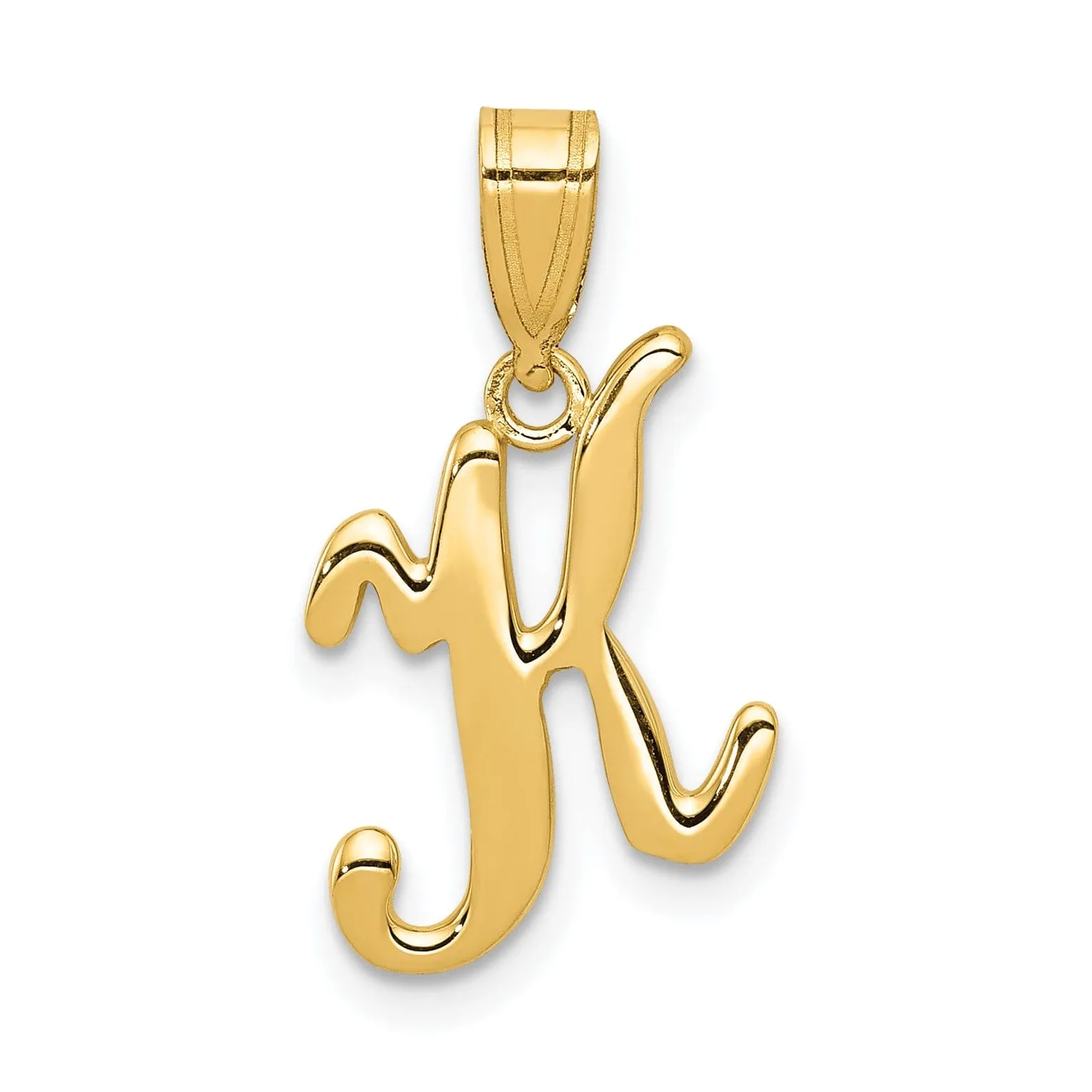 14K Yellow Gold Medium Size Script Design Letter K Initial Pendant
