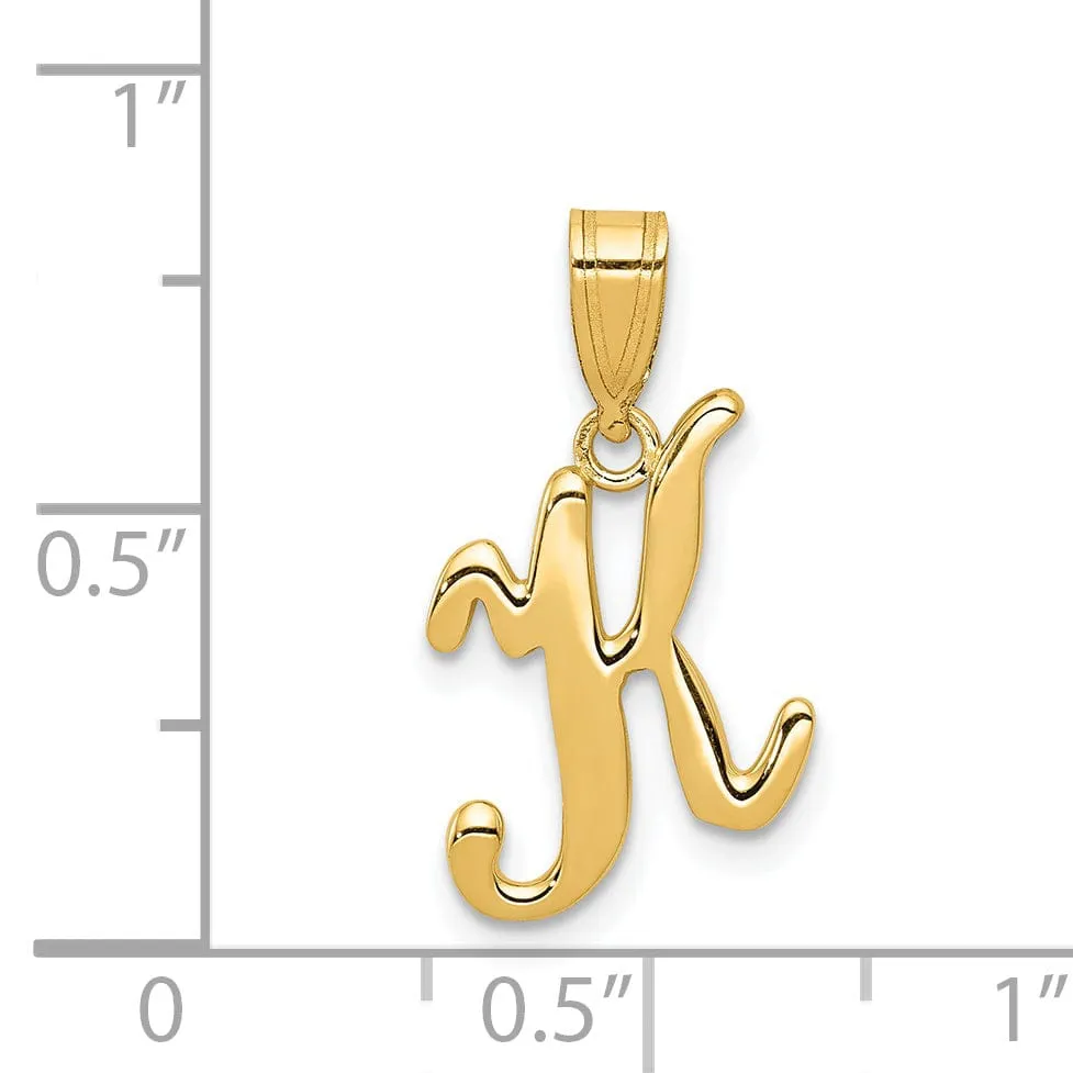 14K Yellow Gold Medium Size Script Design Letter K Initial Pendant