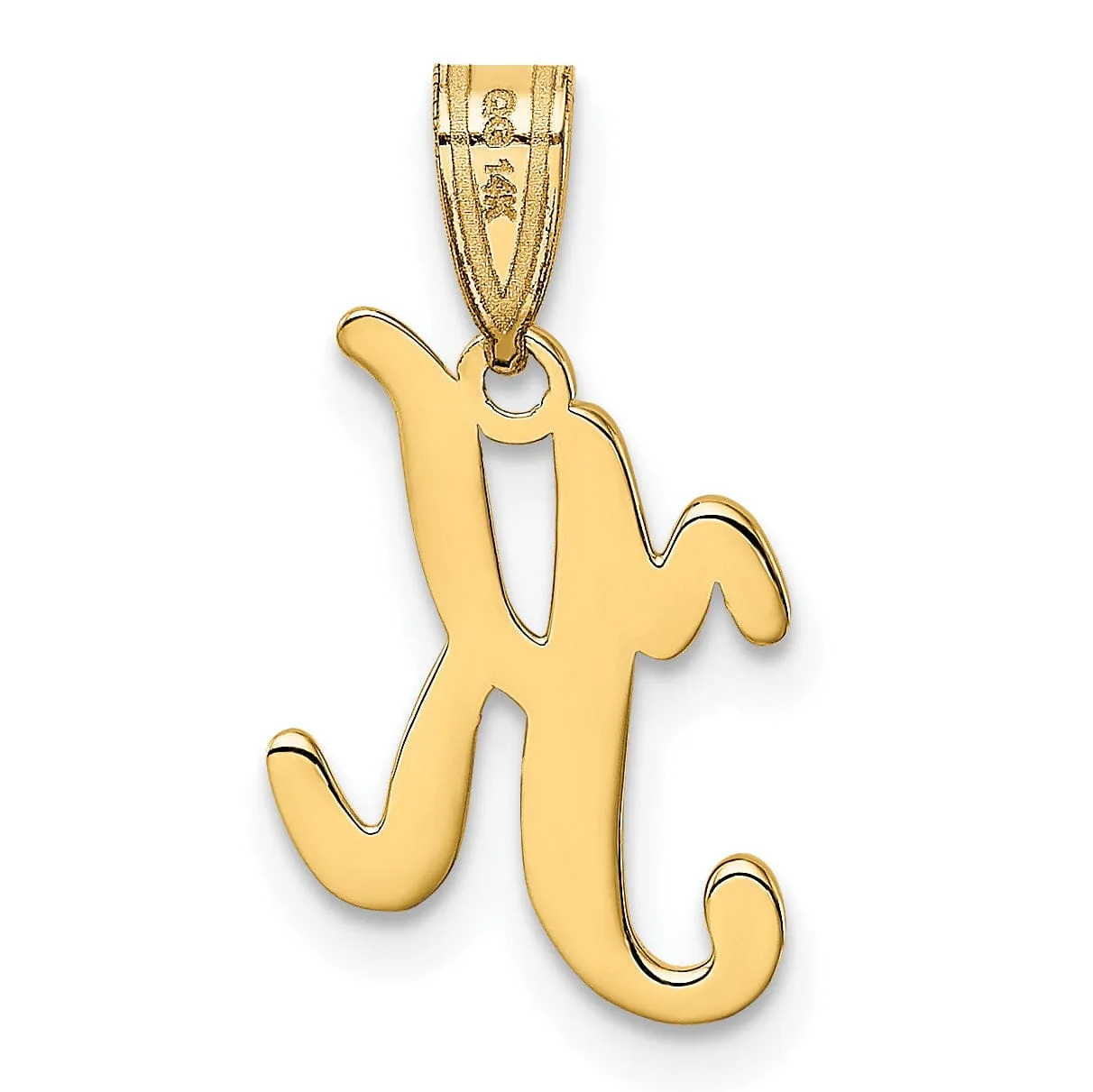 14K Yellow Gold Medium Size Script Design Letter K Initial Pendant