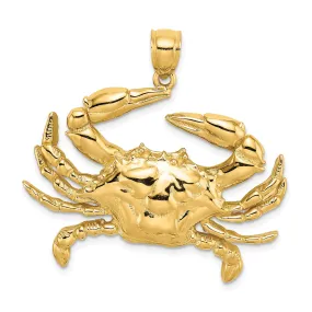 14K Yellow Gold Polish Finish Blue Claw Crab Charm Pendant