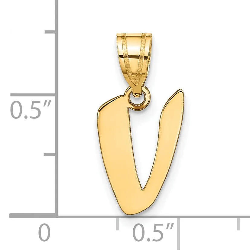 14k Yellow Gold Polished Finish Script Design Letter V Initial Pendant