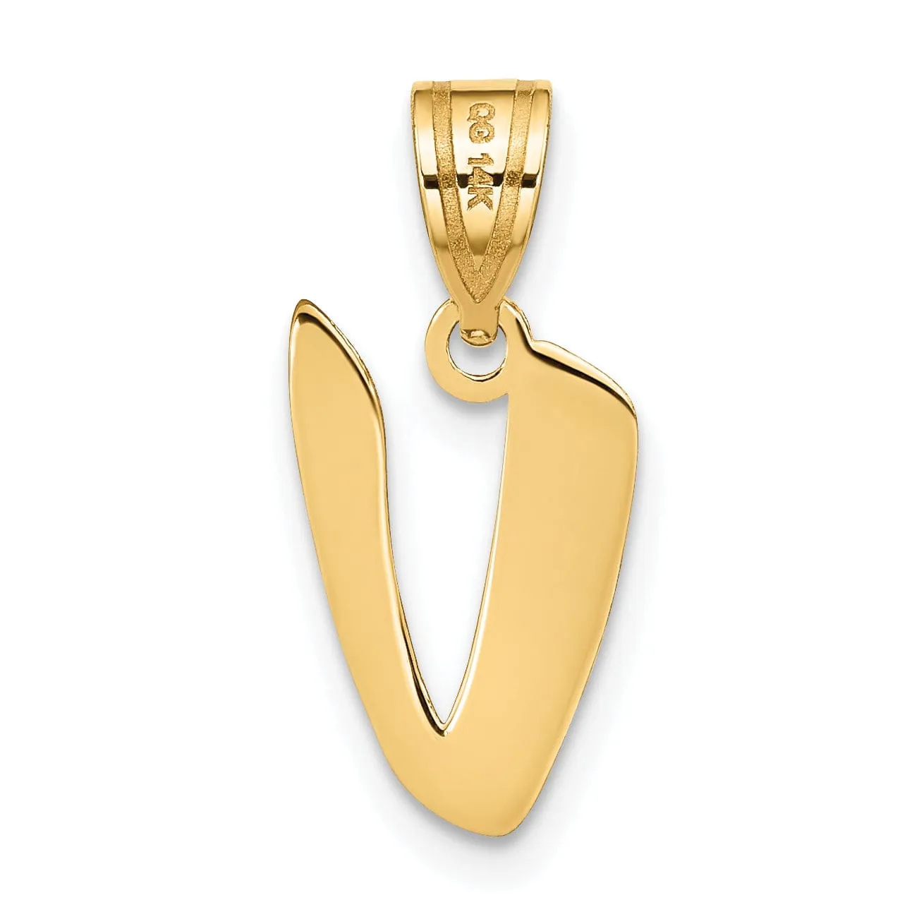 14k Yellow Gold Polished Finish Script Design Letter V Initial Pendant