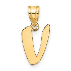 14k Yellow Gold Polished Finish Script Design Letter V Initial Pendant