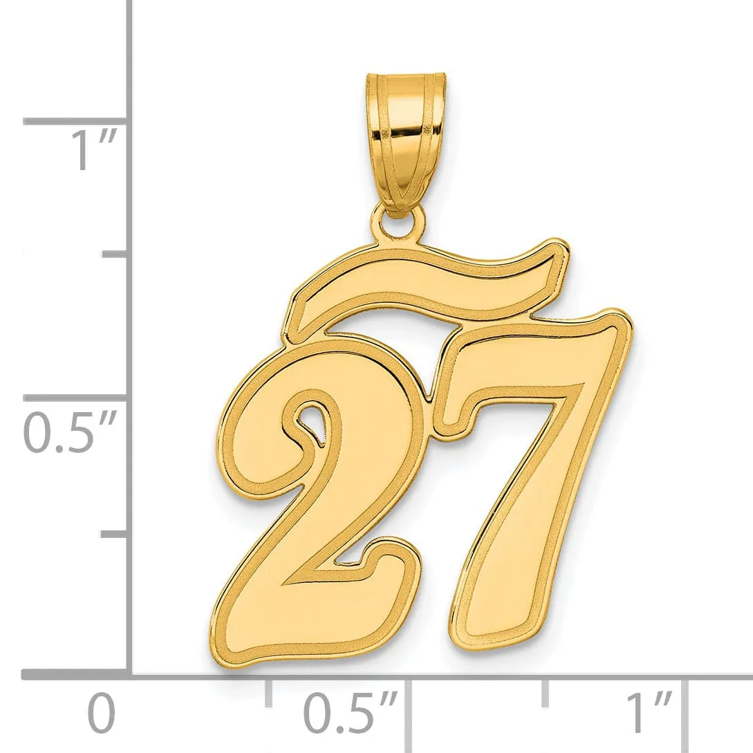 14k Yellow Gold Polished Finish Script Design Number 27 Charm Pendant