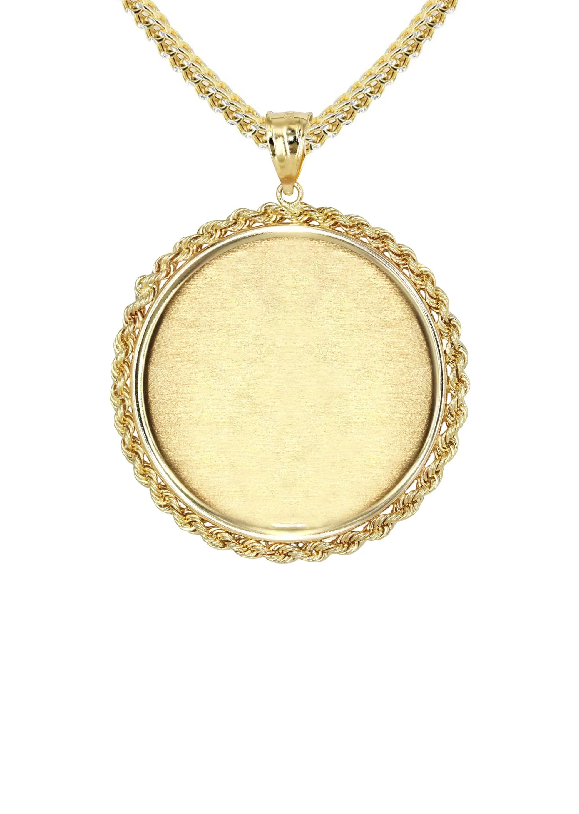 14K Yellow Gold Round Rope Link Picture Pendant Necklace | Appx. 1.2 Inch