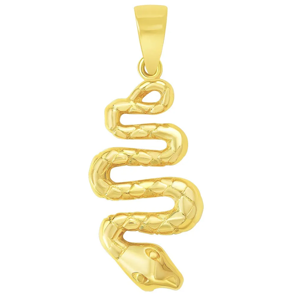 14k Yellow Gold Snake Slithering Down Pendant with Figaro Chain Necklace