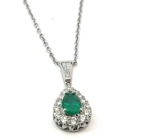 14W PS Emerald and Diamond Halo with Bag Bail Necklace
