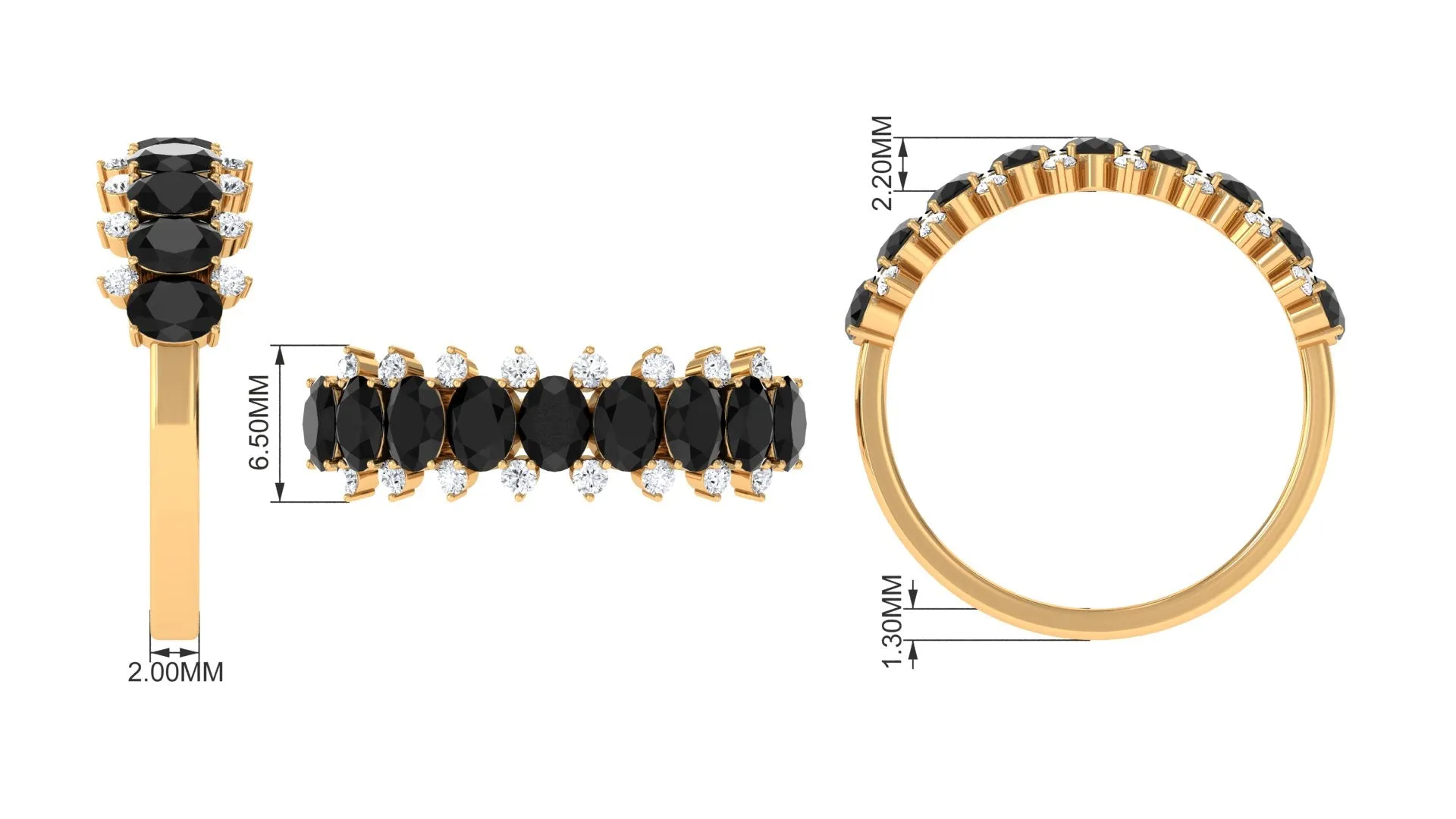 1.50 CT Oval Cut Black Spinel Half Eternity Ring with Diamond