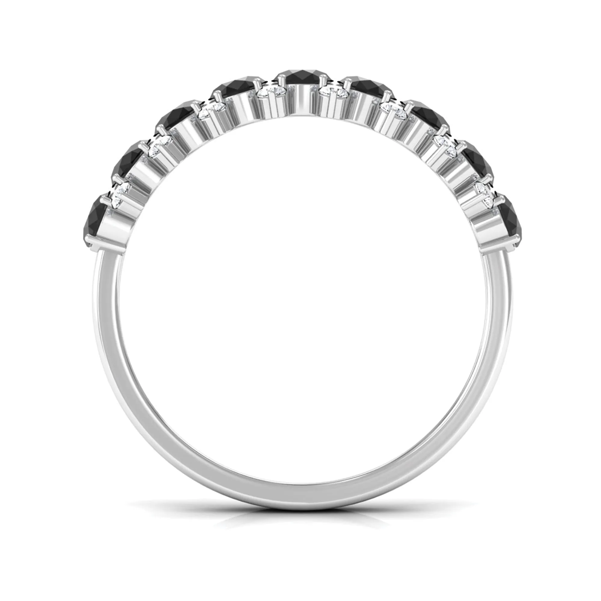 1.50 CT Oval Cut Black Spinel Half Eternity Ring with Diamond