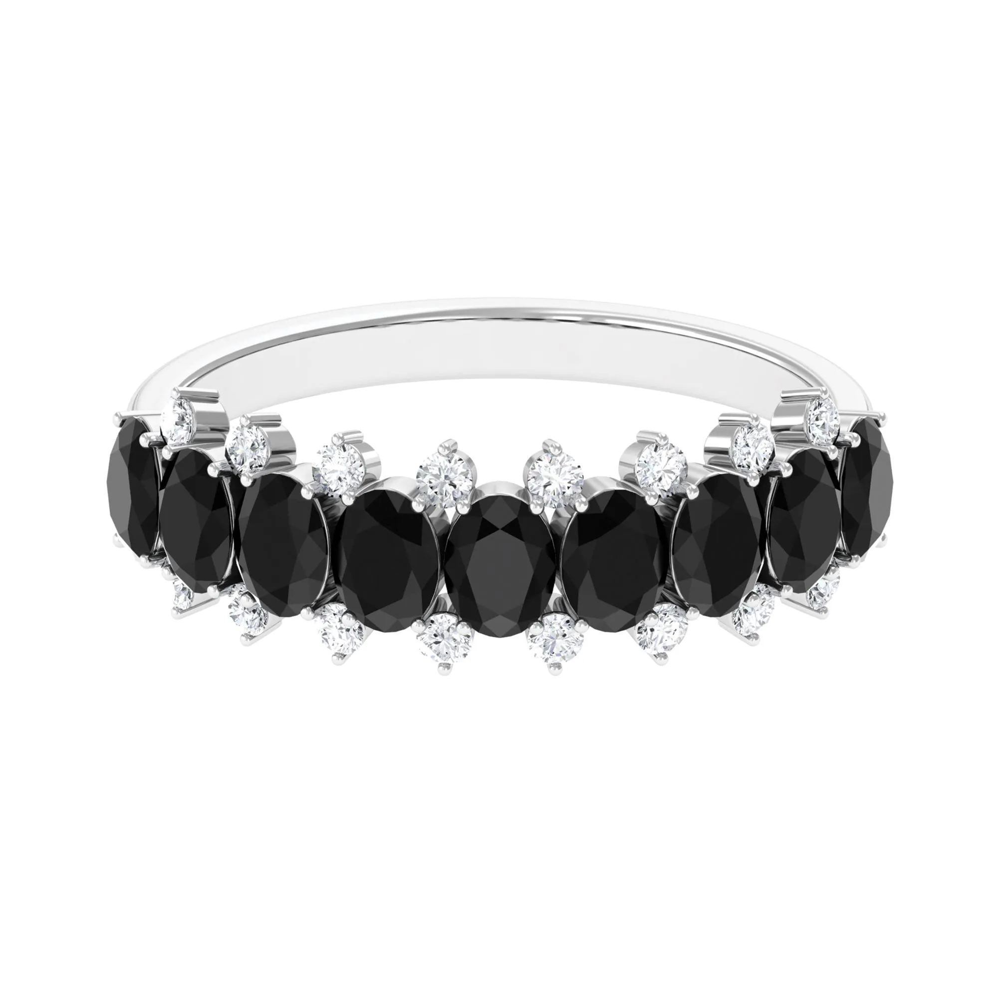 1.50 CT Oval Cut Black Spinel Half Eternity Ring with Diamond