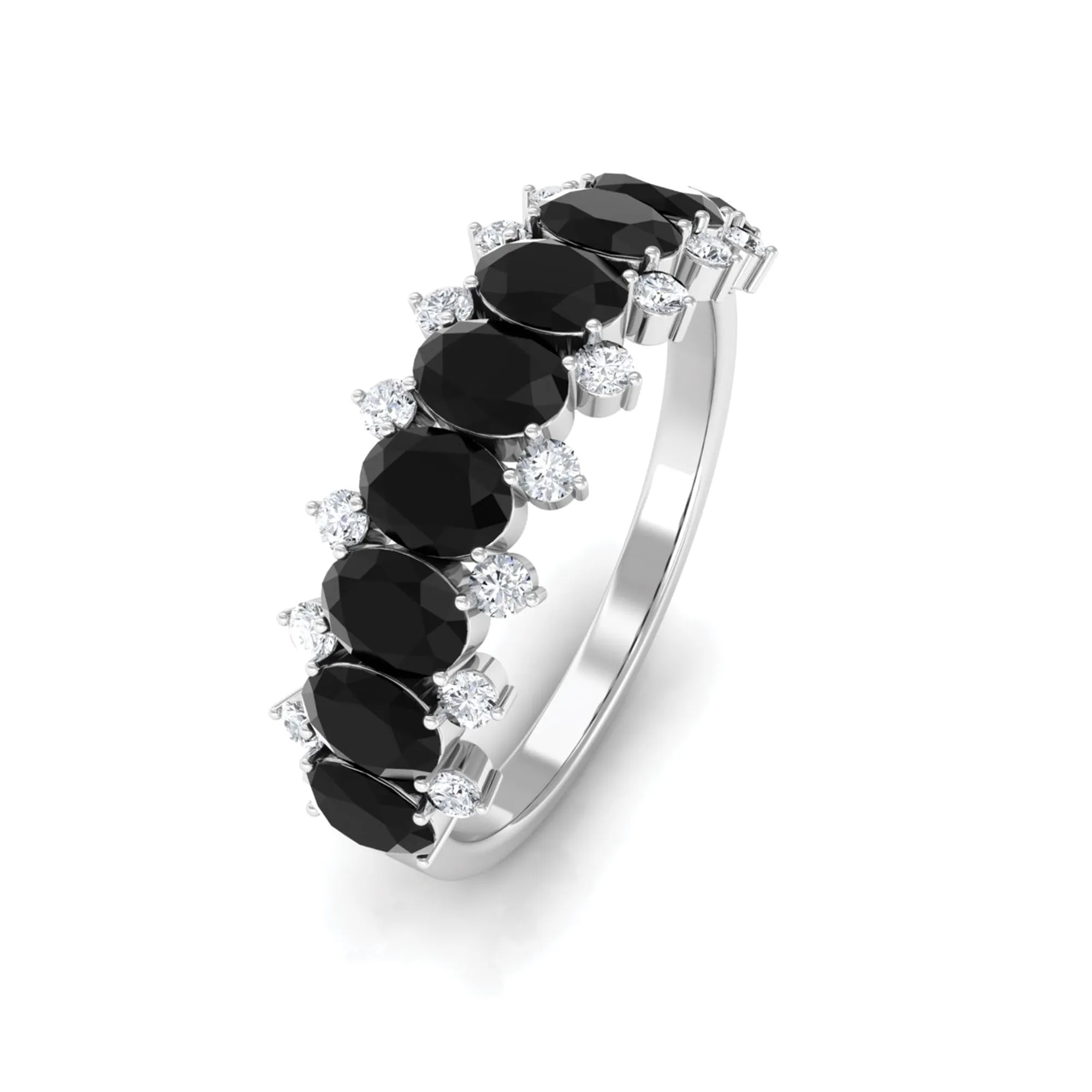 1.50 CT Oval Cut Black Spinel Half Eternity Ring with Diamond