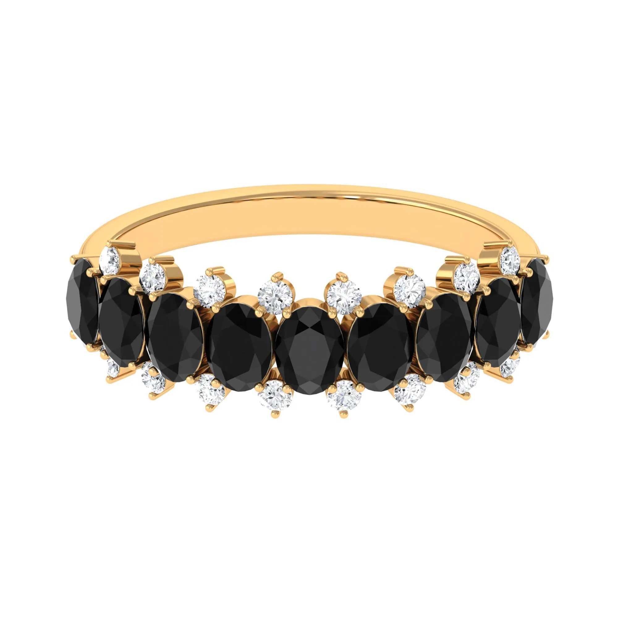 1.50 CT Oval Cut Black Spinel Half Eternity Ring with Diamond