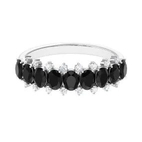 1.50 CT Oval Cut Black Spinel Half Eternity Ring with Diamond