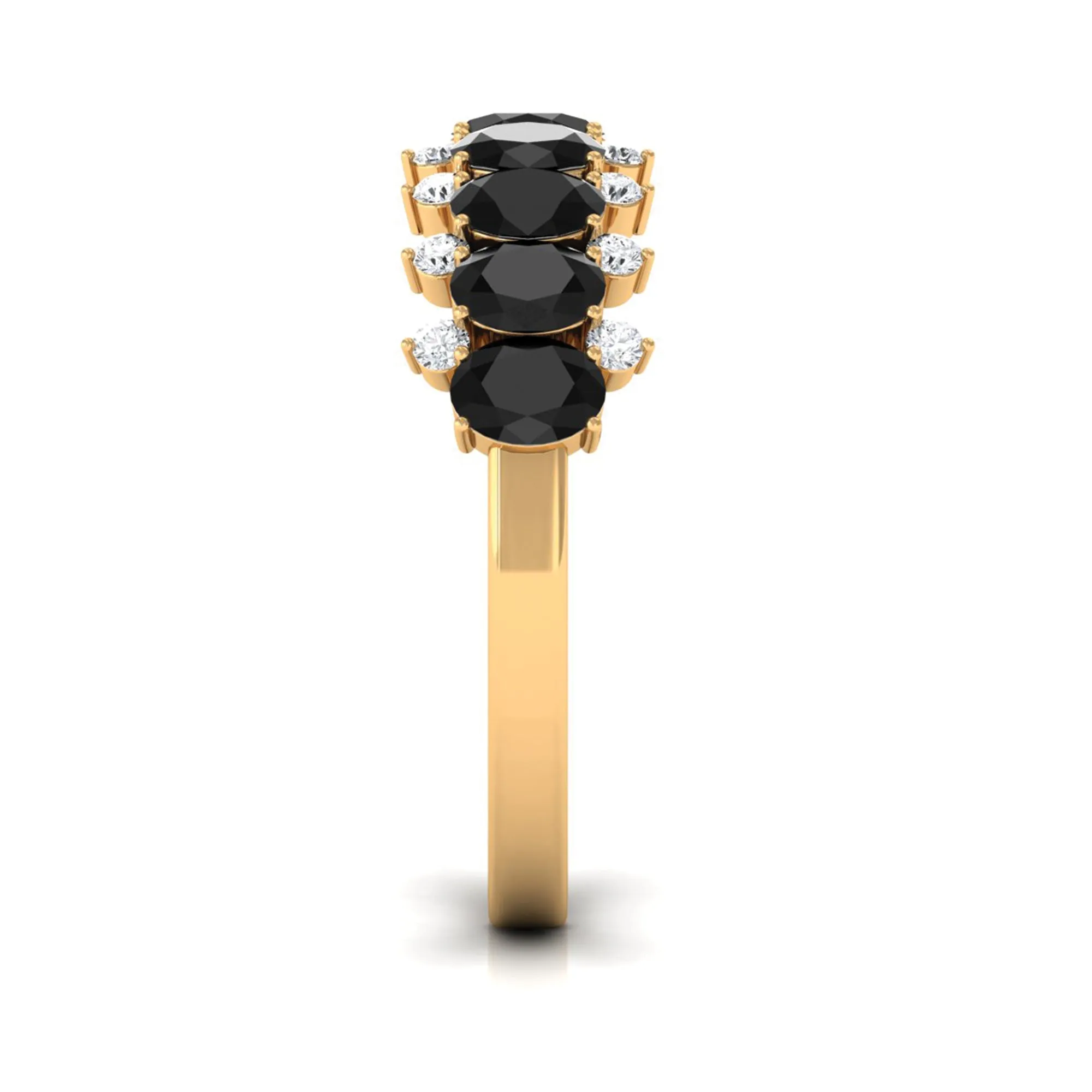 1.50 CT Oval Cut Black Spinel Half Eternity Ring with Diamond