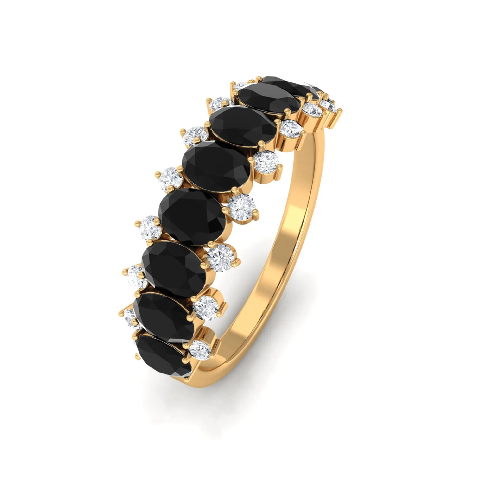 1.50 CT Oval Cut Black Spinel Half Eternity Ring with Diamond