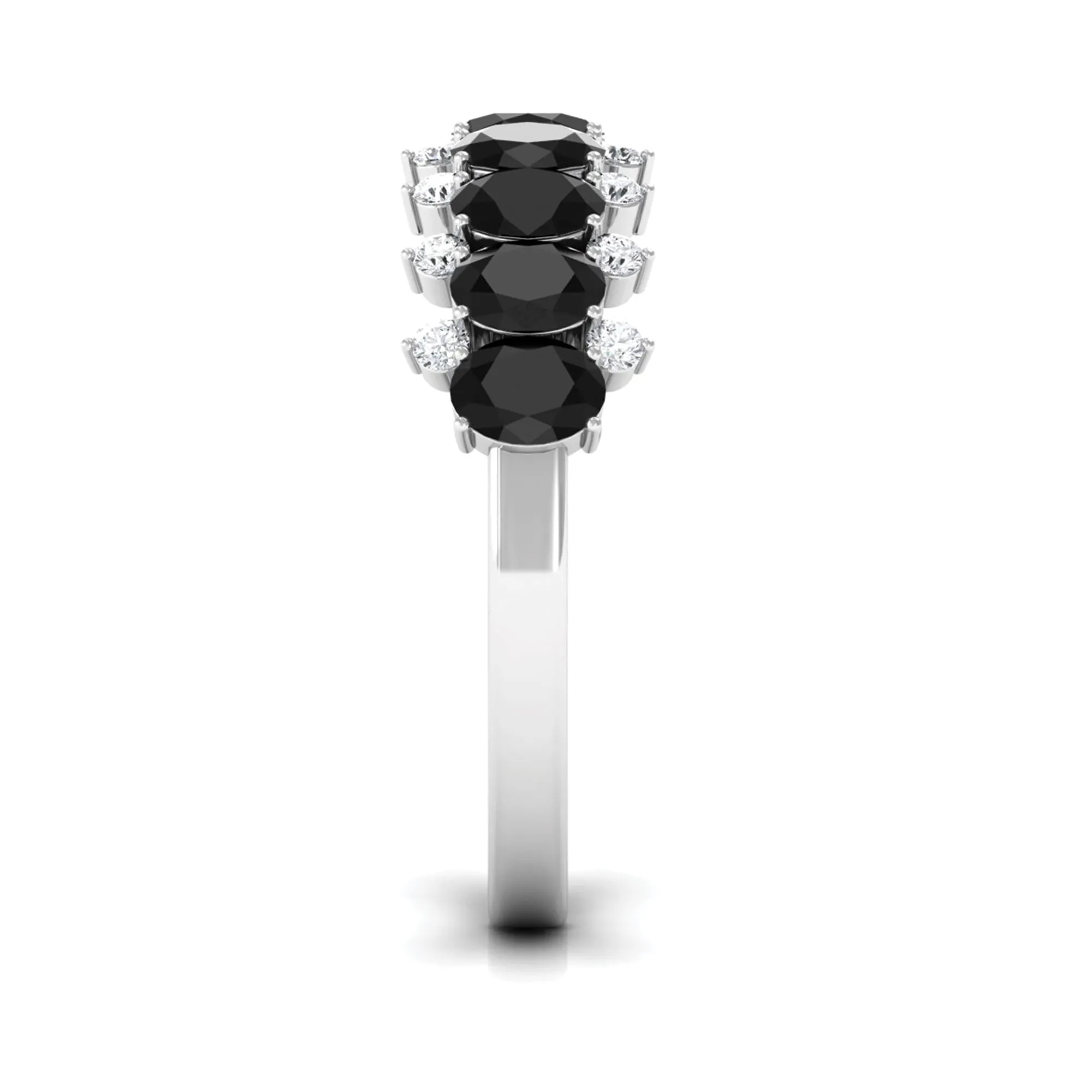 1.50 CT Oval Cut Black Spinel Half Eternity Ring with Diamond