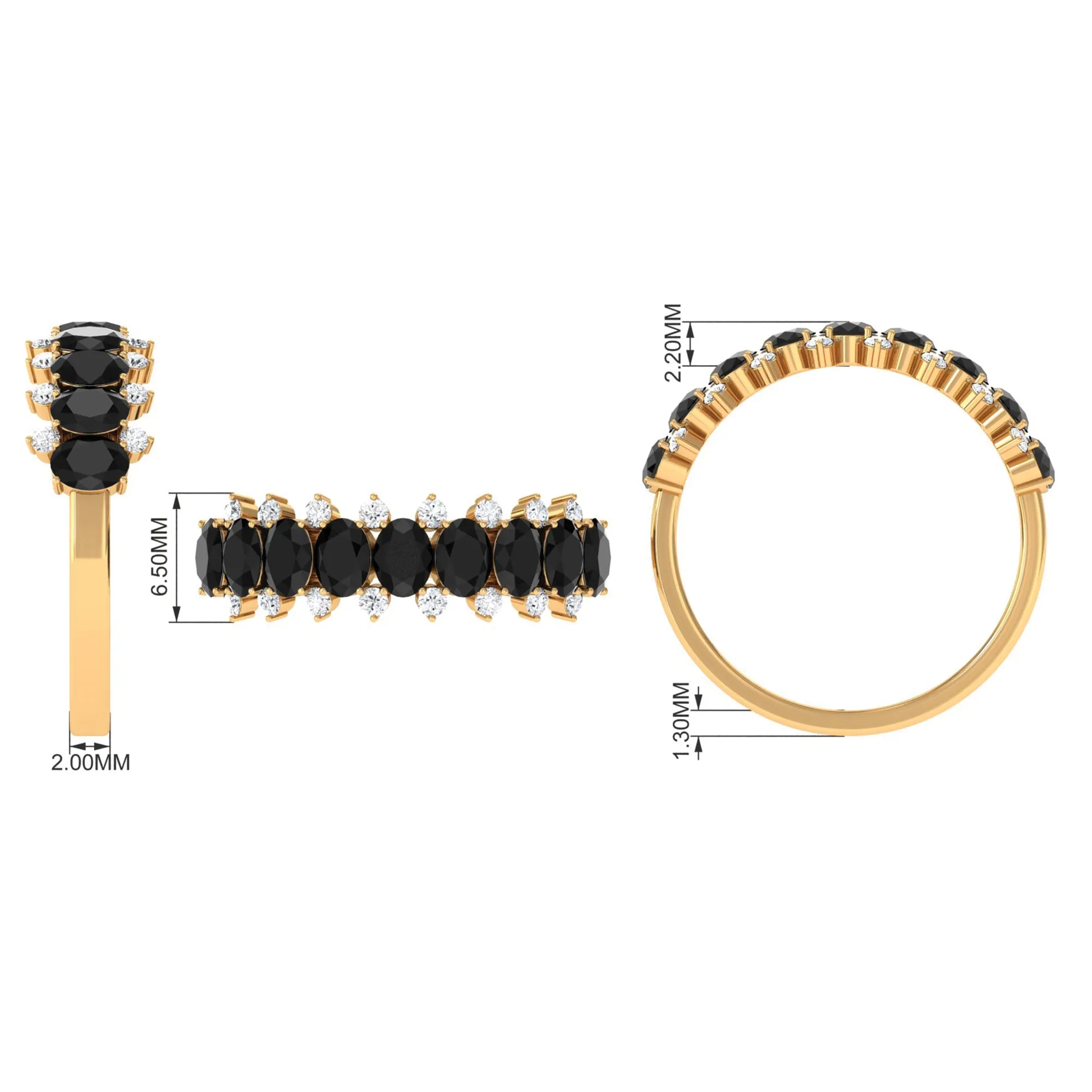 1.50 CT Oval Cut Black Spinel Half Eternity Ring with Diamond