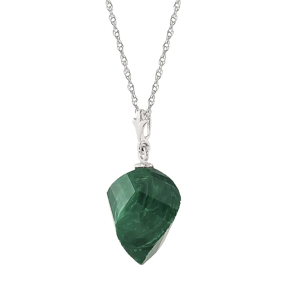 15.25 Carat 14K Solid White Gold Necklace Twisted Briolette Emerald