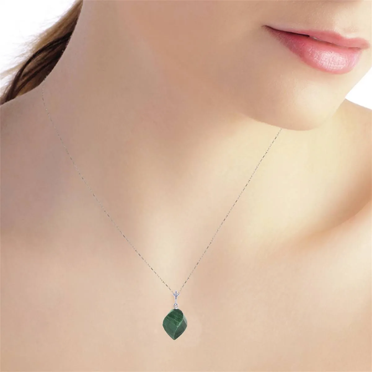 15.25 Carat 14K Solid White Gold Necklace Twisted Briolette Emerald