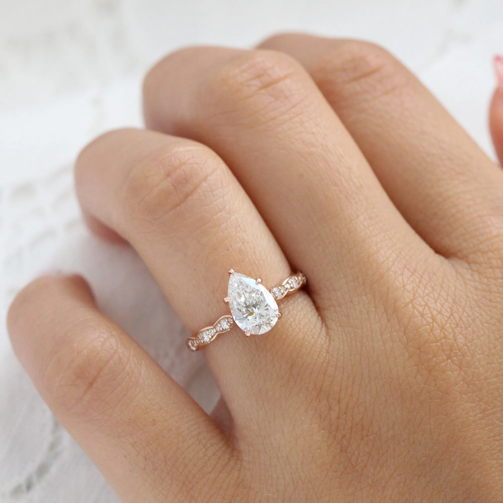1.72 Ct Pear Lab Grown Diamond Ring in 14k Rose Gold Solitaire Band, Size 6.25