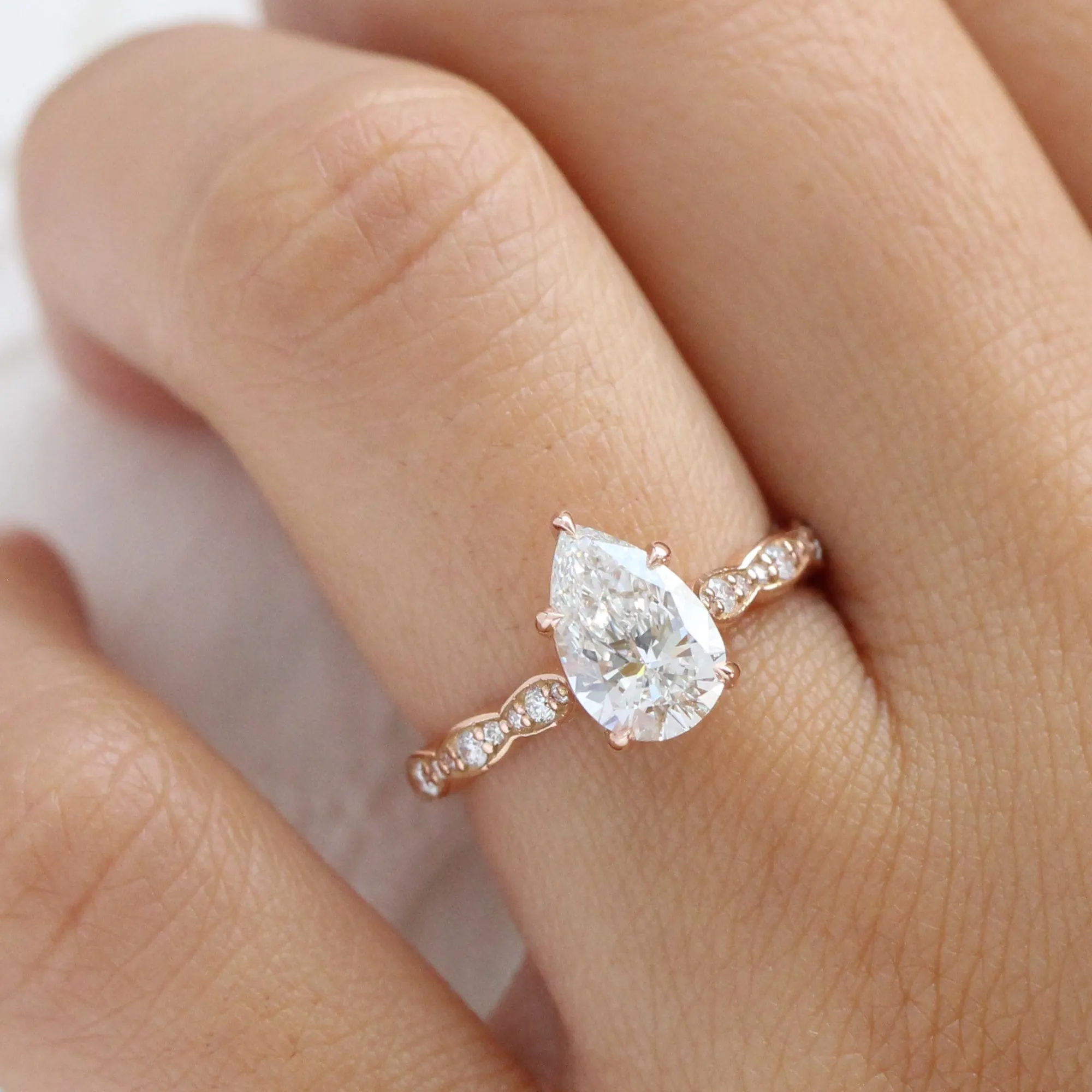 1.72 Ct Pear Lab Grown Diamond Ring in 14k Rose Gold Solitaire Band, Size 6.25