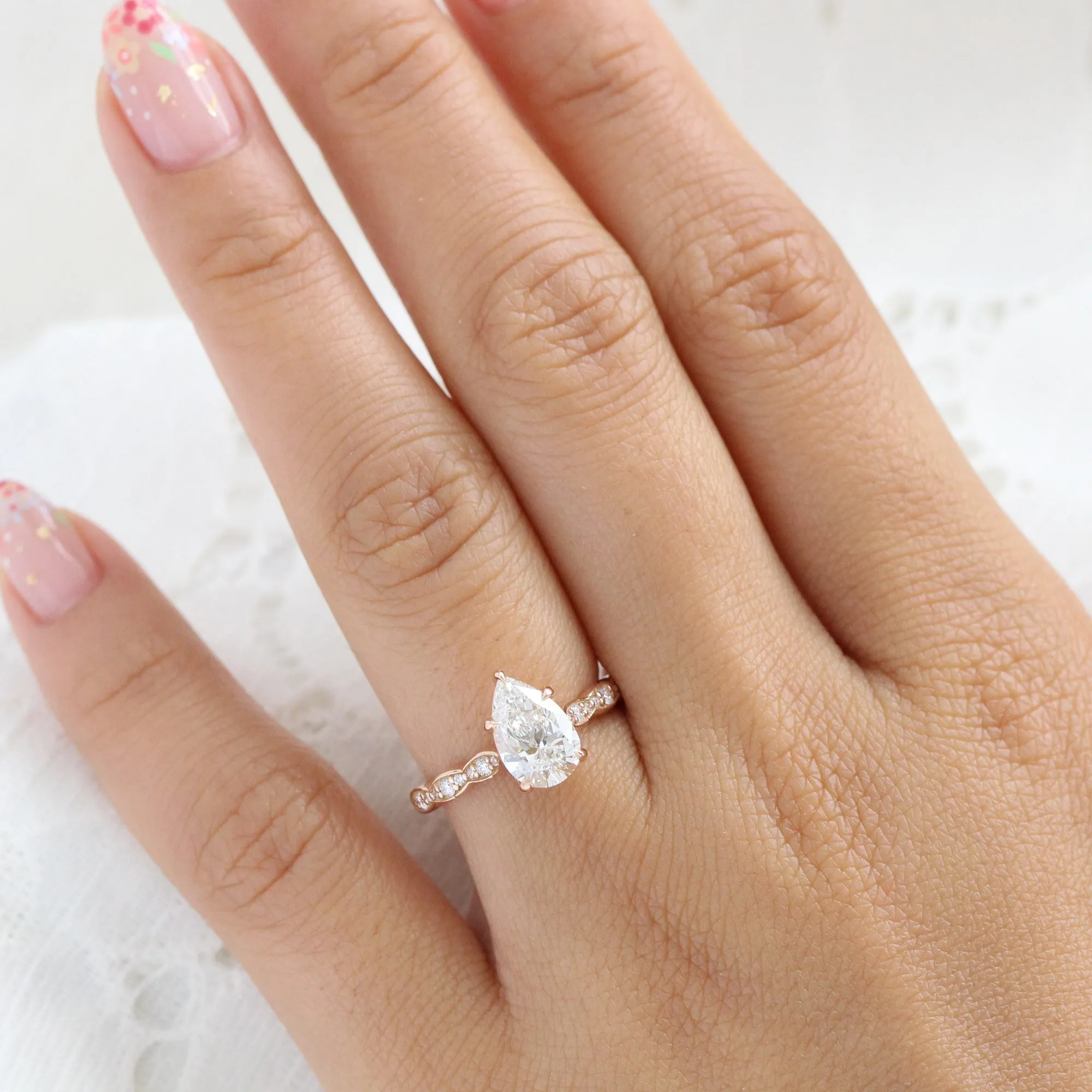 1.72 Ct Pear Lab Grown Diamond Ring in 14k Rose Gold Solitaire Band, Size 6.25