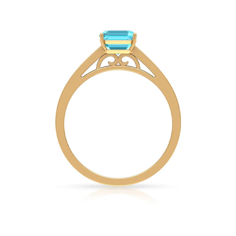 1.75 CT Swiss Blue Topaz Solitaire Ring with Diamond Side Stones