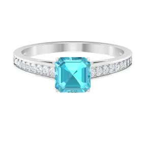 1.75 CT Swiss Blue Topaz Solitaire Ring with Diamond Side Stones