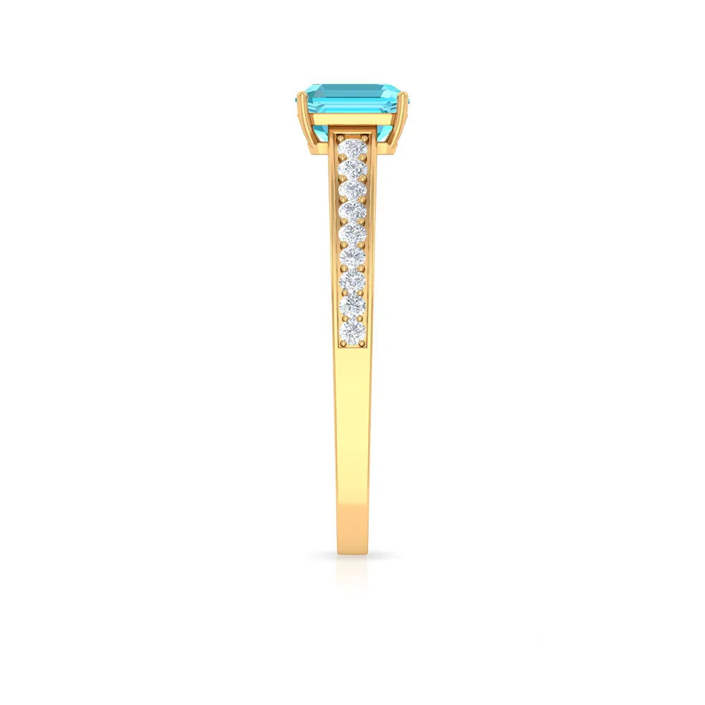 1.75 CT Swiss Blue Topaz Solitaire Ring with Diamond Side Stones