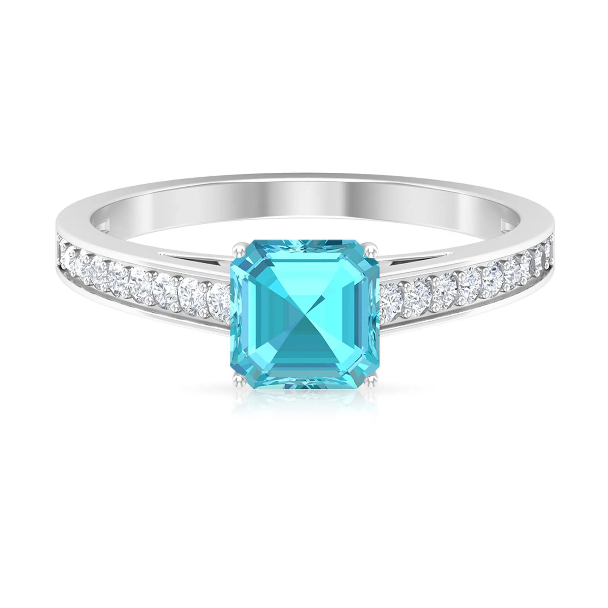 1.75 CT Swiss Blue Topaz Solitaire Ring with Diamond Side Stones
