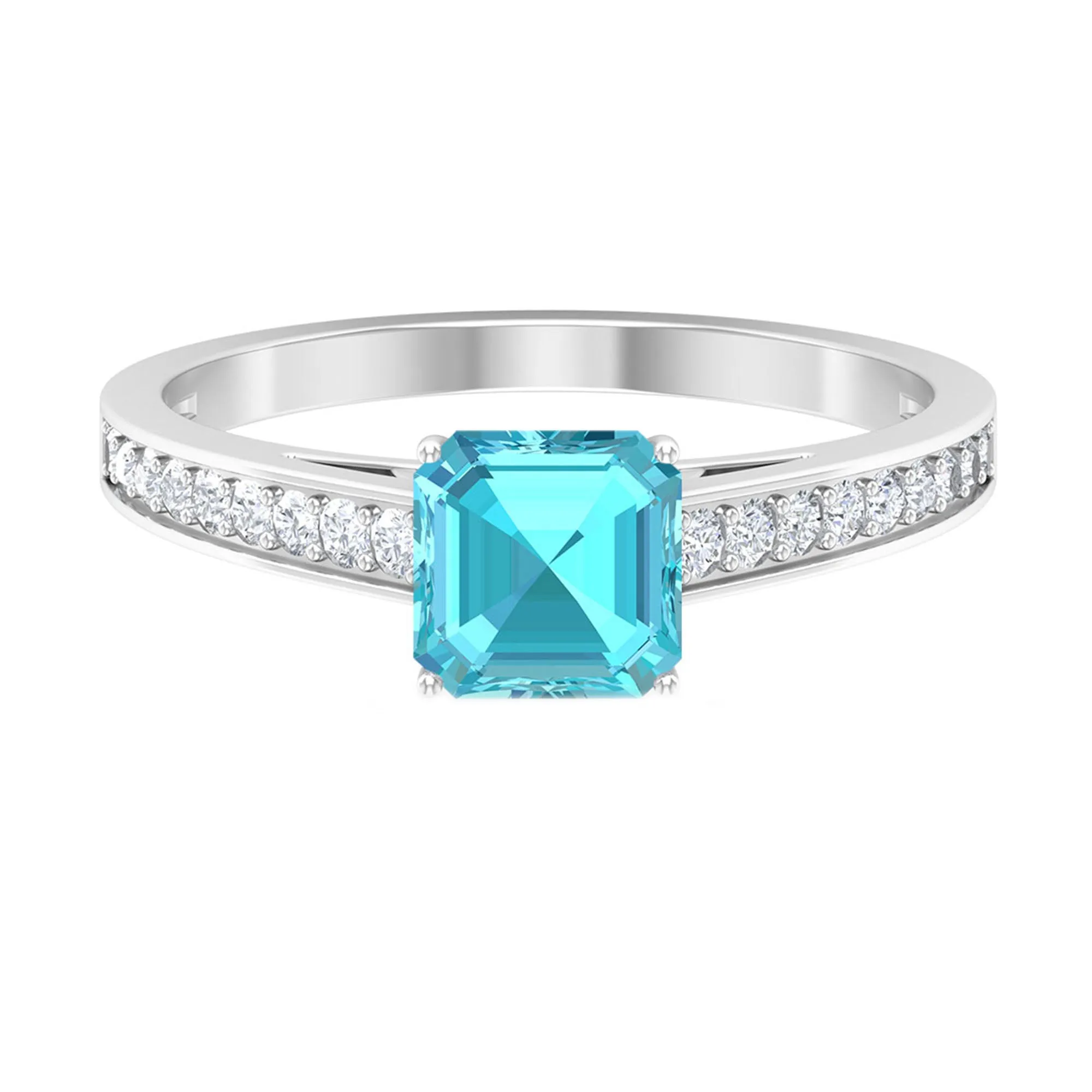 1.75 CT Swiss Blue Topaz Solitaire Ring with Diamond Side Stones