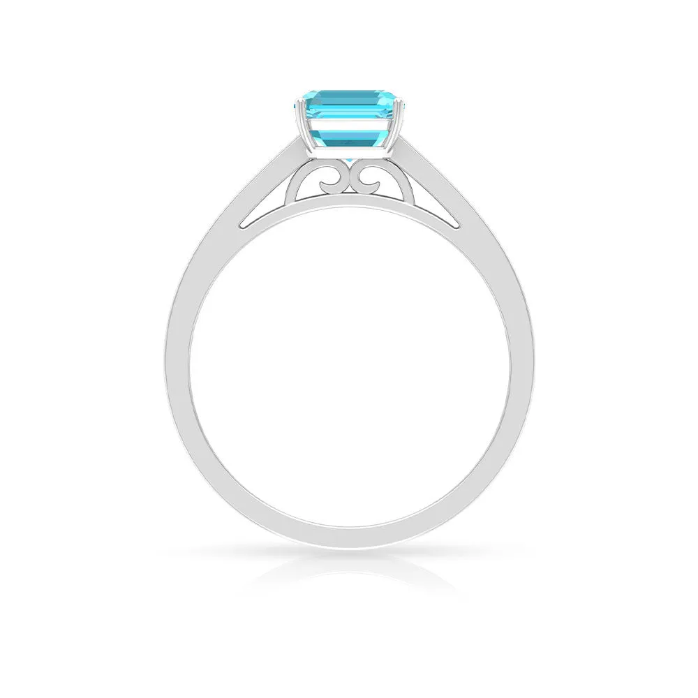 1.75 CT Swiss Blue Topaz Solitaire Ring with Diamond Side Stones